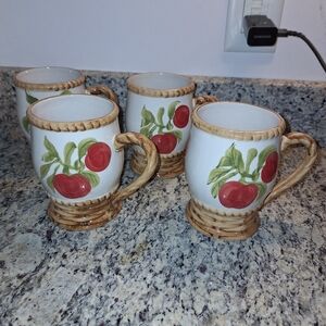 Vintage Apple Coffee Cups~Alco Industries Inc~Cranbury NJ~Hand Painted~Mugs